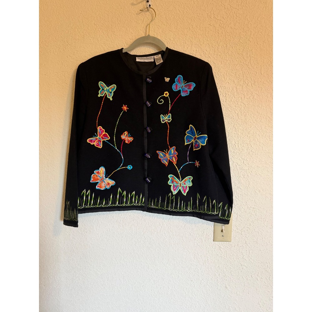 Drapers &‎ Damons Black Embroidered Butterfly Garden Jacket Petite Medium PM